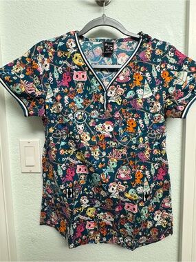 tokidoki Teal Multicolor V-Neck Scrub Top